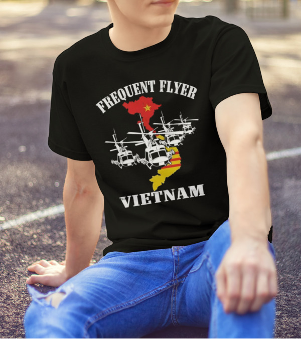 Frequent Flyer Helicopter Vietnam Map With Star And Stripes T-Shirt