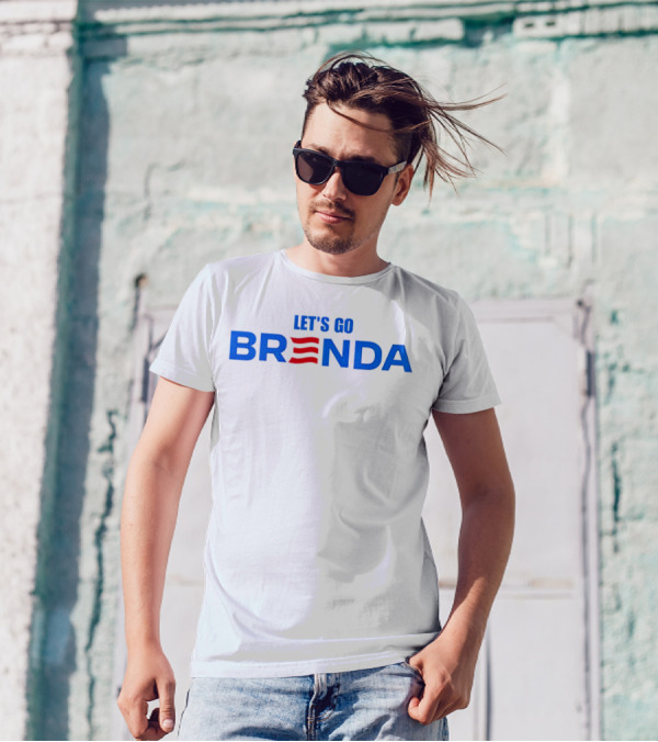 Let's Go Brenda Kamala Harris Parody Text With Red White And Blue Wave T-Shirt