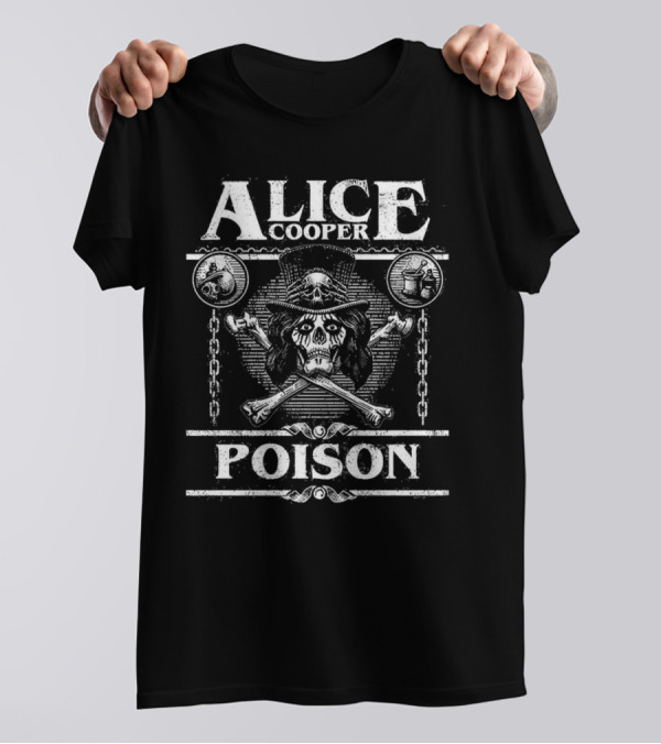 Alice Cooper Skull Chains Poison Crossbones Hat T-Shirt