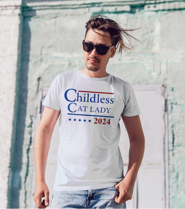 Childless Cat Lady 2024 Stars Red Blue T-Shirt