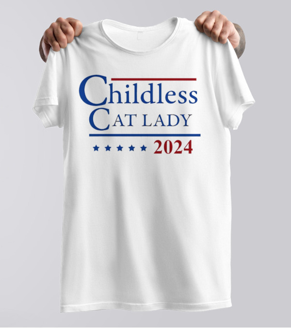 Childless Cat Lady 2024 Stars Red Blue T-Shirt