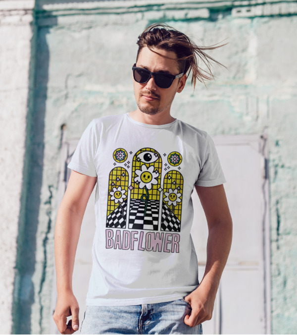 Badflower Eyeball Wall Happy Flowers Stained Glass T-Shirt