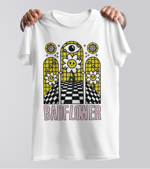 Badflower Eyeball Wall Happy Flowers Stained Glass T-Shirt