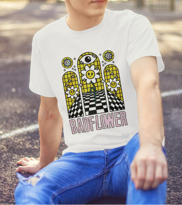 Badflower Eyeball Wall Happy Flowers Stained Glass T-Shirt