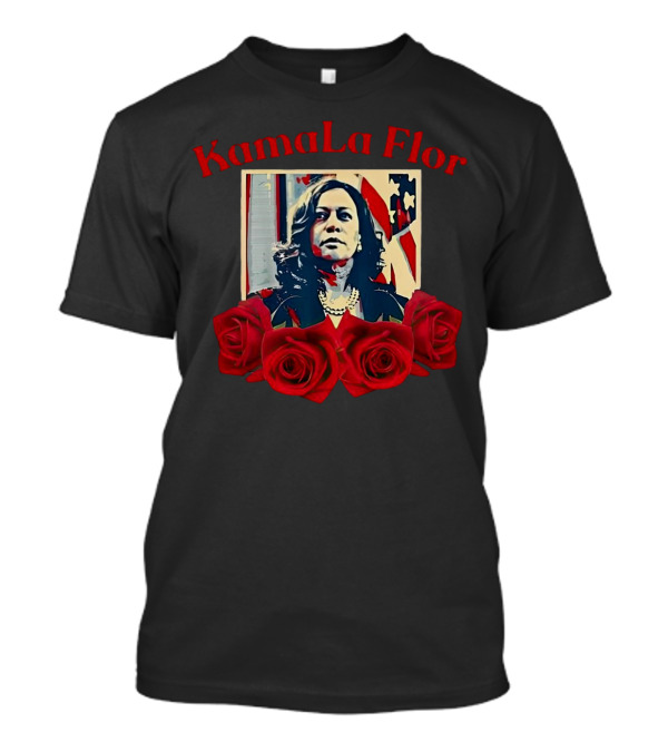 Kamala Flor Roses With American Flag Background T-Shirt