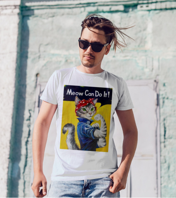 Meow Can Do It Rosie The Riveter Cat Red Bandana T-Shirt