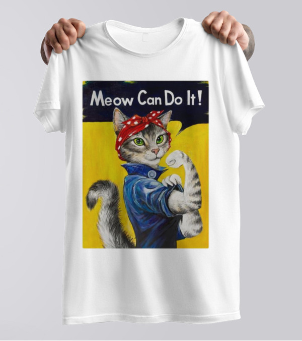 Meow Can Do It Rosie The Riveter Cat Red Bandana T-Shirt
