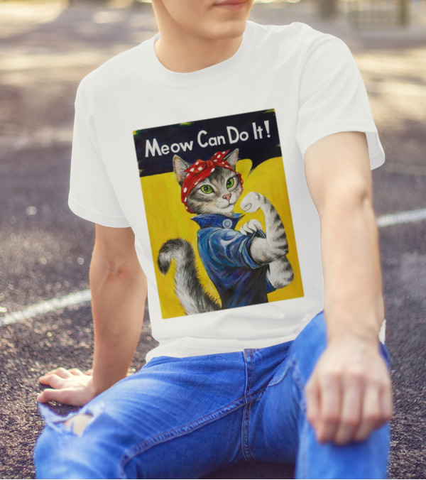 Meow Can Do It Rosie The Riveter Cat Red Bandana T-Shirt
