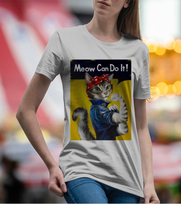Meow Can Do It Rosie The Riveter Cat Red Bandana T-Shirt