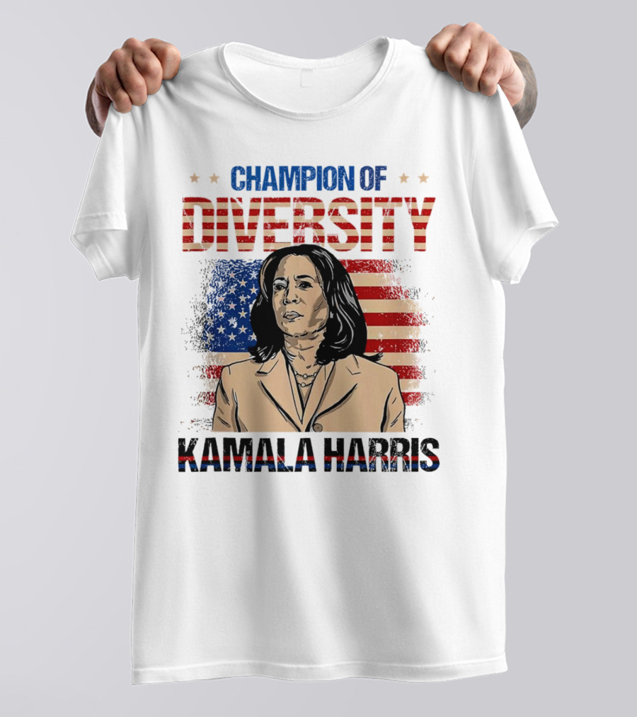 Champion Of Diversity Kamala Harris US Flag Portrait With American Colors T-Shirt