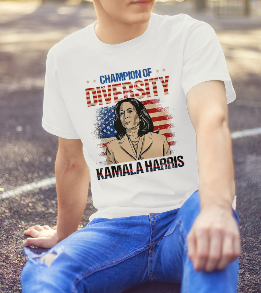 Champion Of Diversity Kamala Harris US Flag Portrait With American Colors T-Shirt