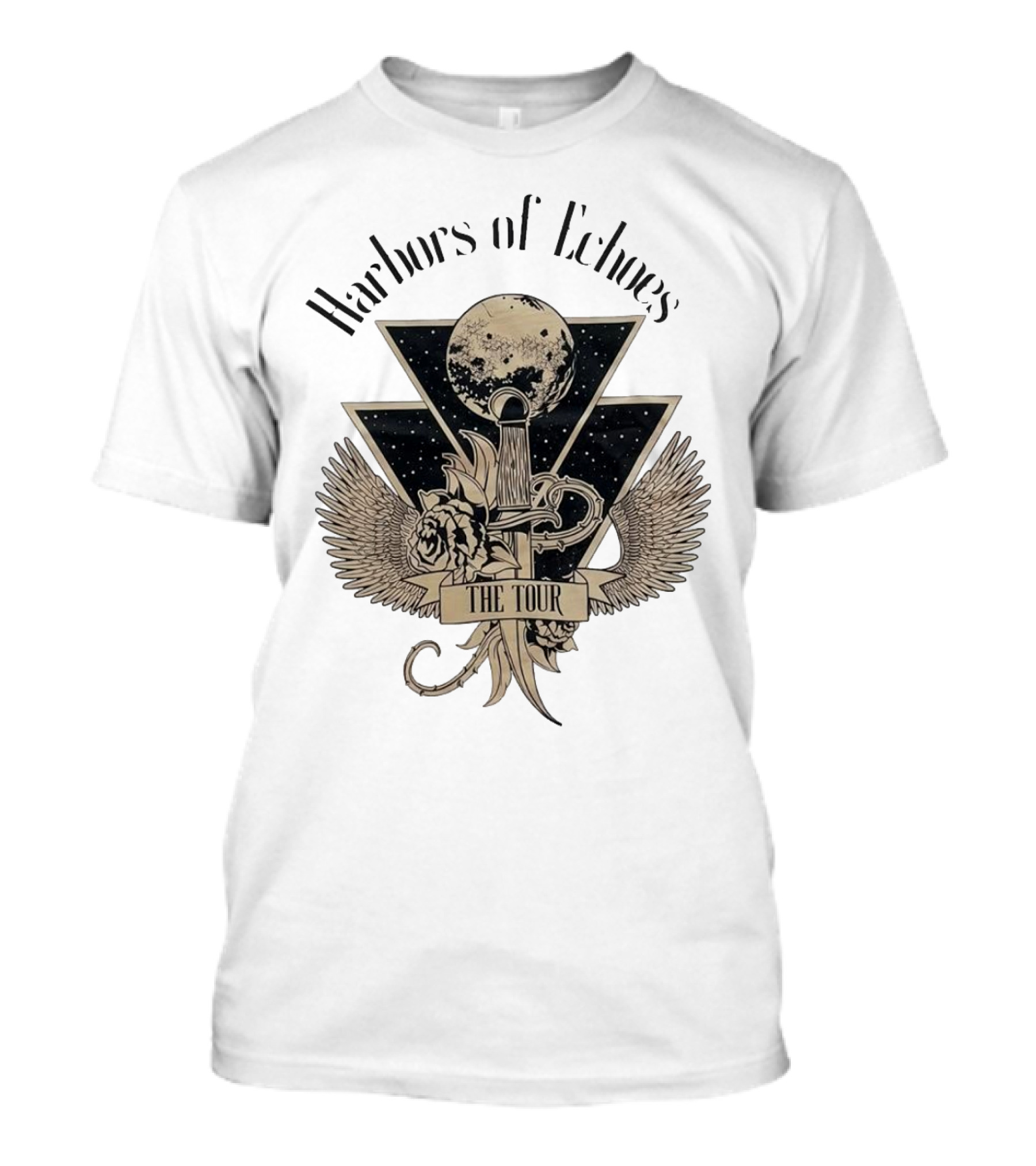 Harbors Of Echoes The Tour Moon Wings Sword Roses T-Shirt