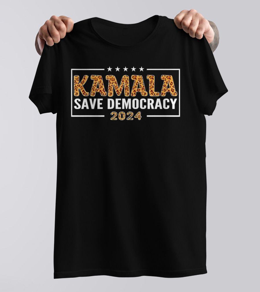 Kamala Save Democracy 2024 Leopard Print Stars T-Shirt