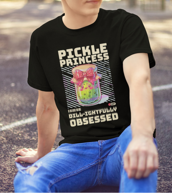 Pickle Princess Dill-ightfully Obsessed Retro Cute Jar With Bow And Barcode Eat T-Shirt