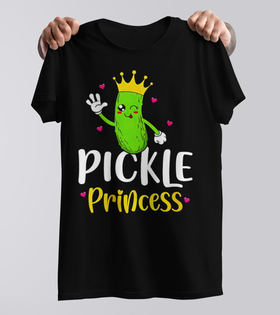 Pickle Princess Cute Crowned Character With Hearts T-Shirt