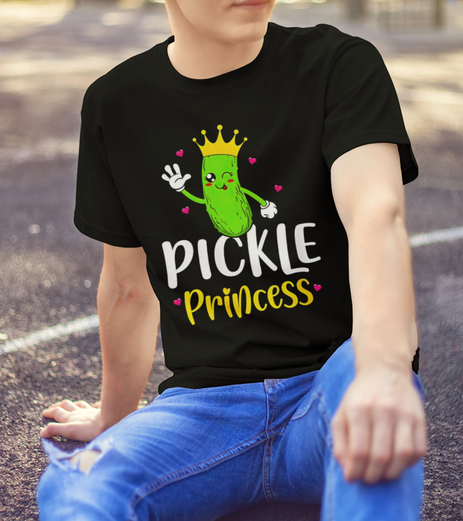 Pickle Princess Cute Crowned Character With Hearts T-Shirt