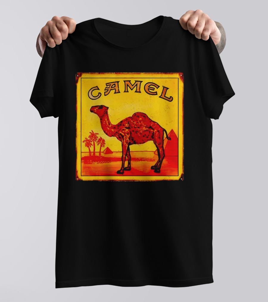 Vintage Camel Cigarettes Logo Yellow Square With Red Camel And Pyramids T-Shirt