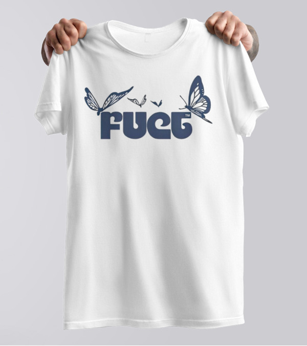 Fuct Butterfly Bold Text With Blue Butterflies T-Shirt