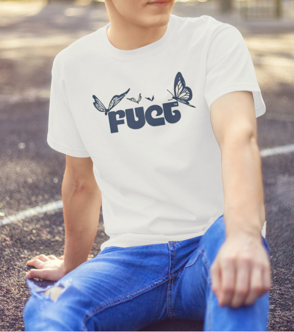 Fuct Butterfly Bold Text With Blue Butterflies T-Shirt