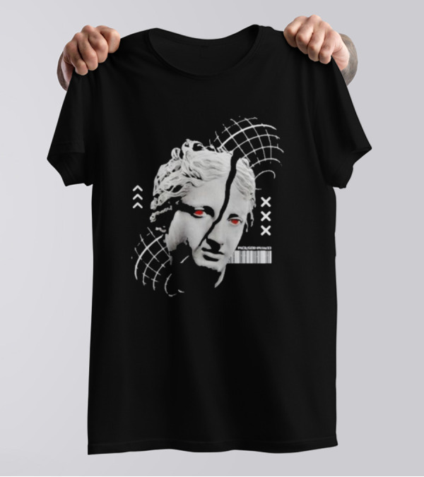 Packgod Formal Distorted Classical Art With Red Eyes And Barcode T-Shirt