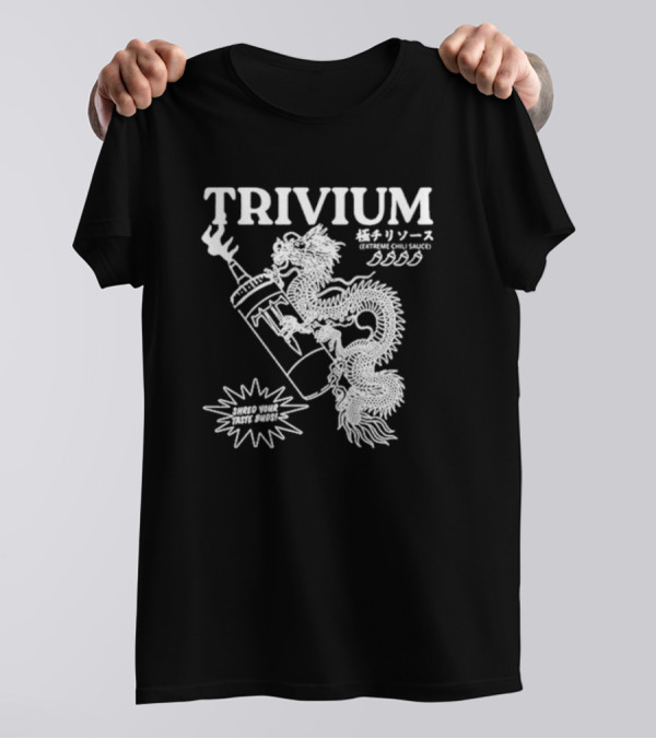 TRIVIUM Extreme Chili Sauce Shred Your Taste Buds Dragon Bottle T-Shirt