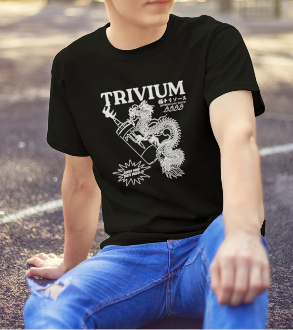 TRIVIUM Extreme Chili Sauce Shred Your Taste Buds Dragon Bottle T-Shirt