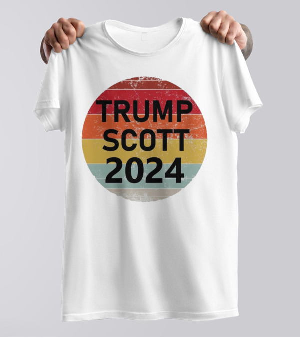 TRUMP SCOTT 2024 Vintage Retro Distressed Sunset Stripes T-Shirt