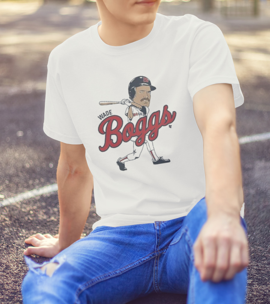 Wade Boggs Caricature Baseball Player With Bat And Signature T-Shirt