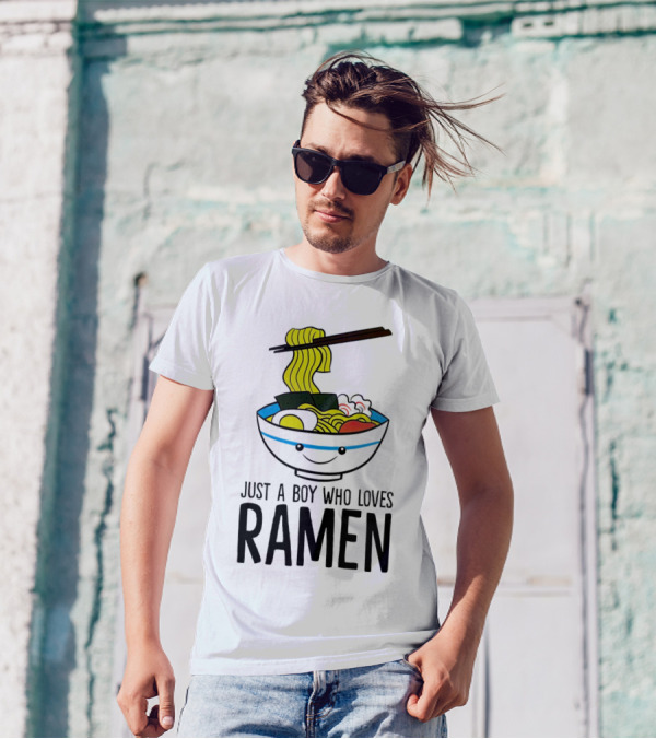 Just A Boy Who Loves Ramen Cute Smiling Bowl Of Noodles T-Shirt