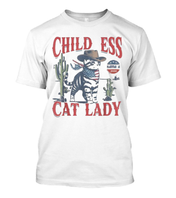 Childless Cat Lady Cowboy Cat For Kamala 2024 Voting T-Shirt