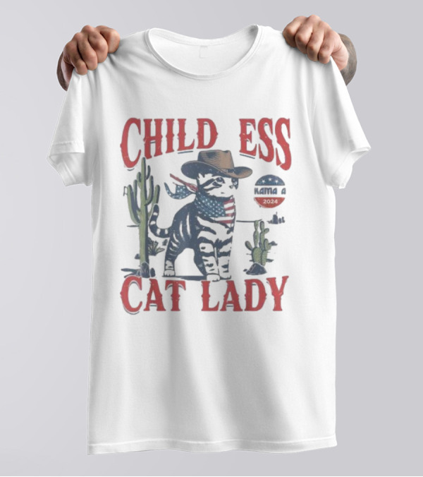 Childless Cat Lady Cowboy Cat For Kamala 2024 Voting T-Shirt
