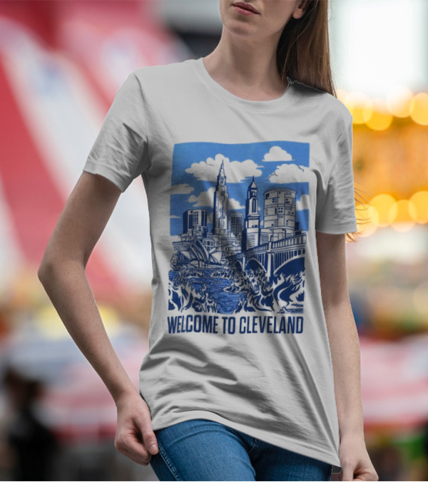 Welcome To Cleveland The Land Down Under Skyline And River T-Shirt