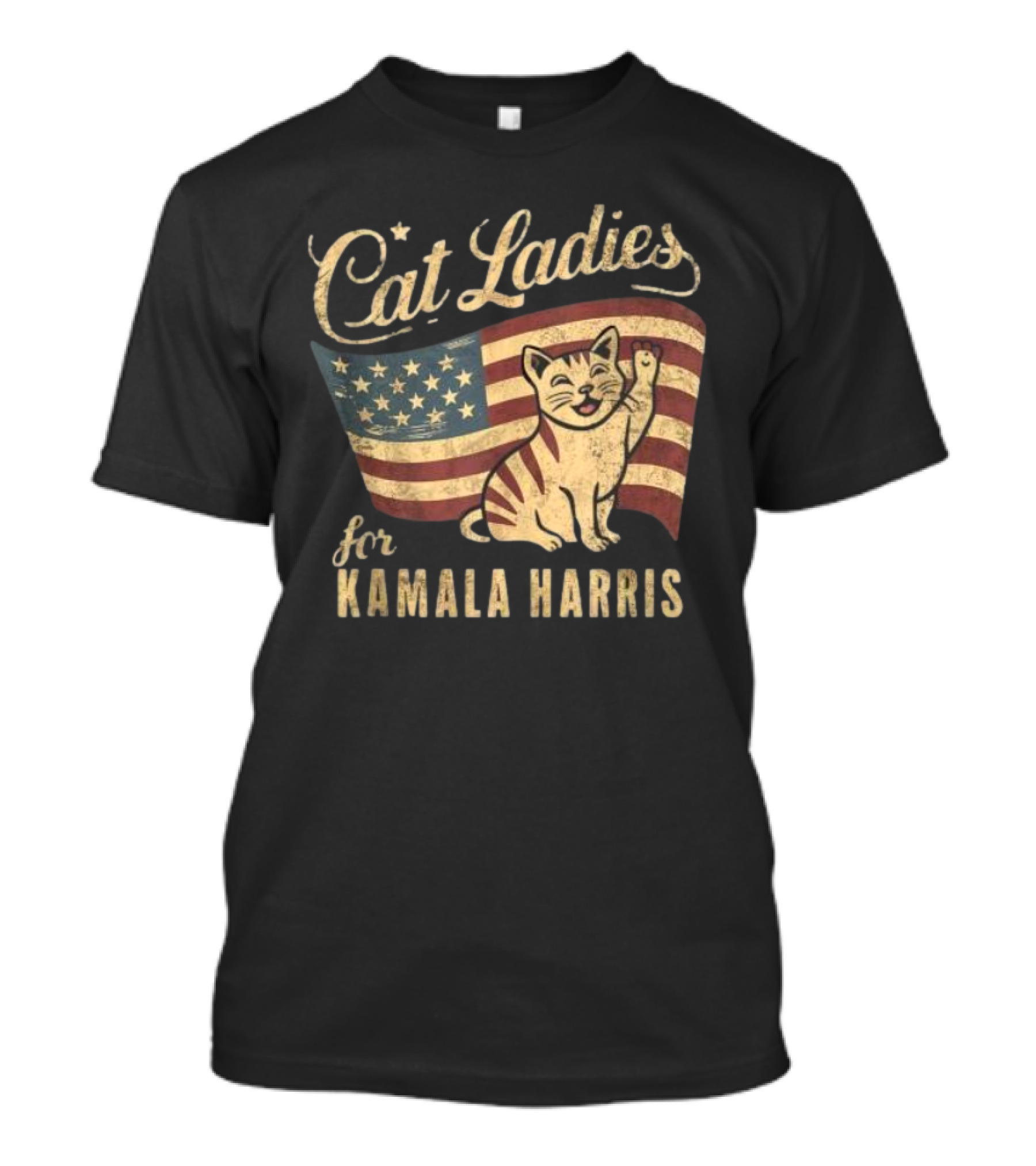 Cat Ladies For Kamala Harris Vintage Patriotic Cat With American Flag T-Shirt