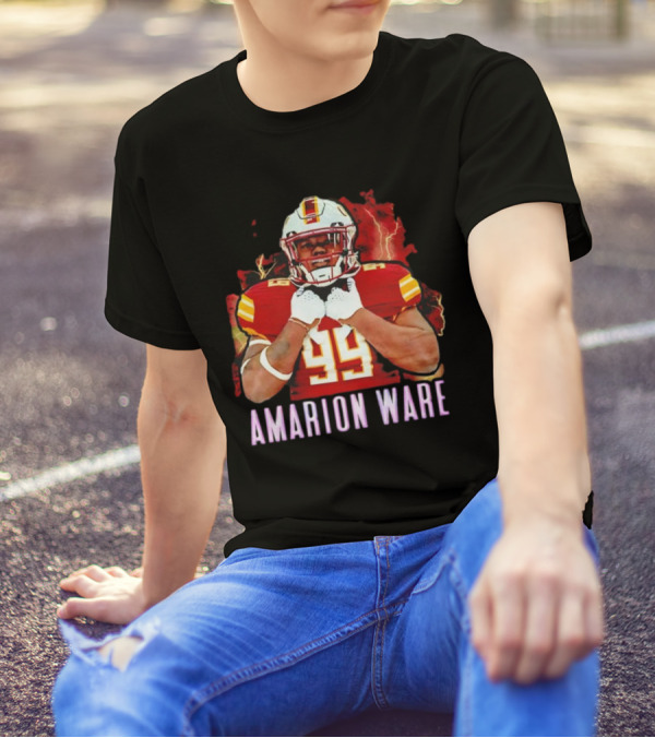 Amarion Ware ULM Warhawks 99 Football Player Lightning Background T-Shirt