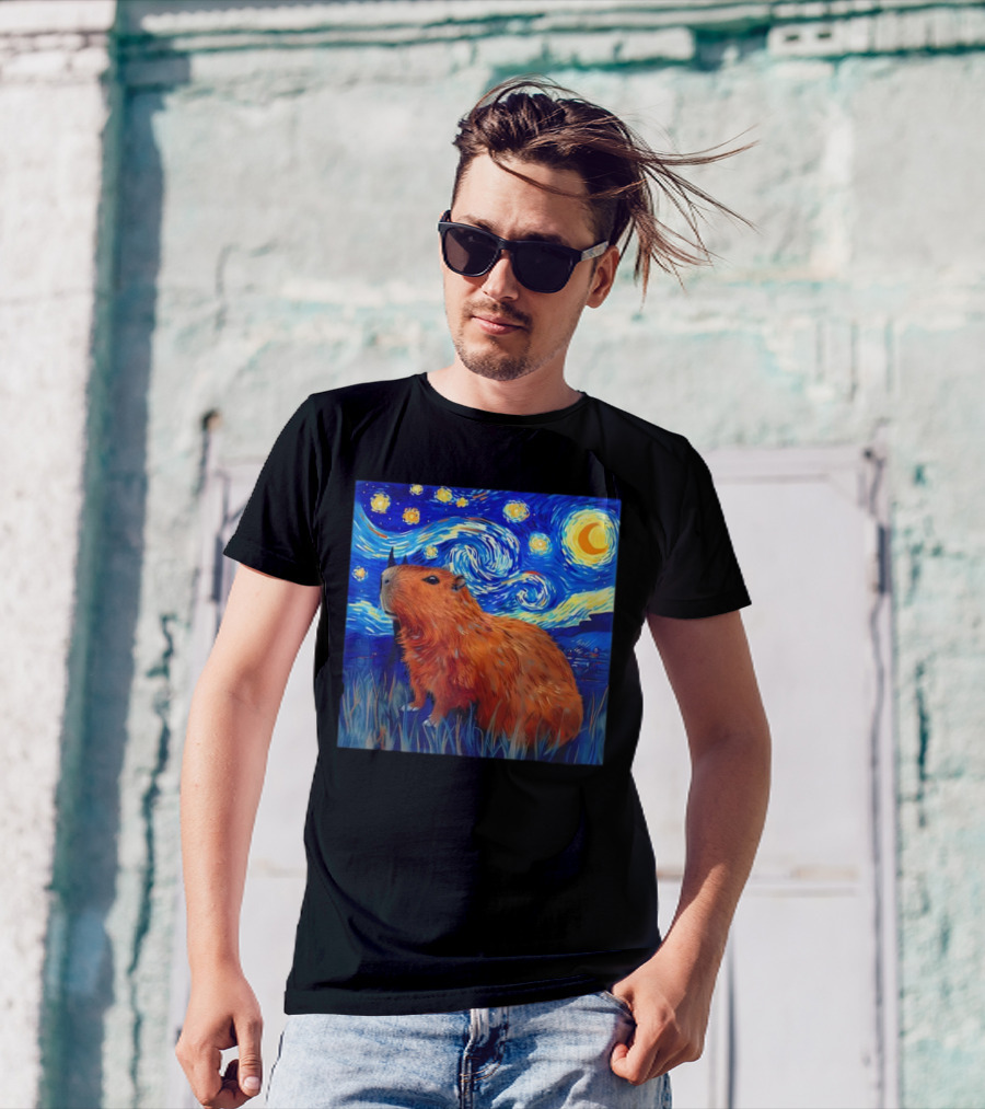 Capybara Starry Night Van Gogh Fusion T-Shirt