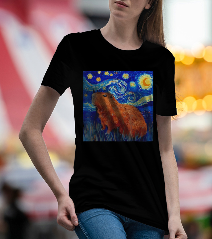 Capybara Starry Night Van Gogh Fusion T-Shirt