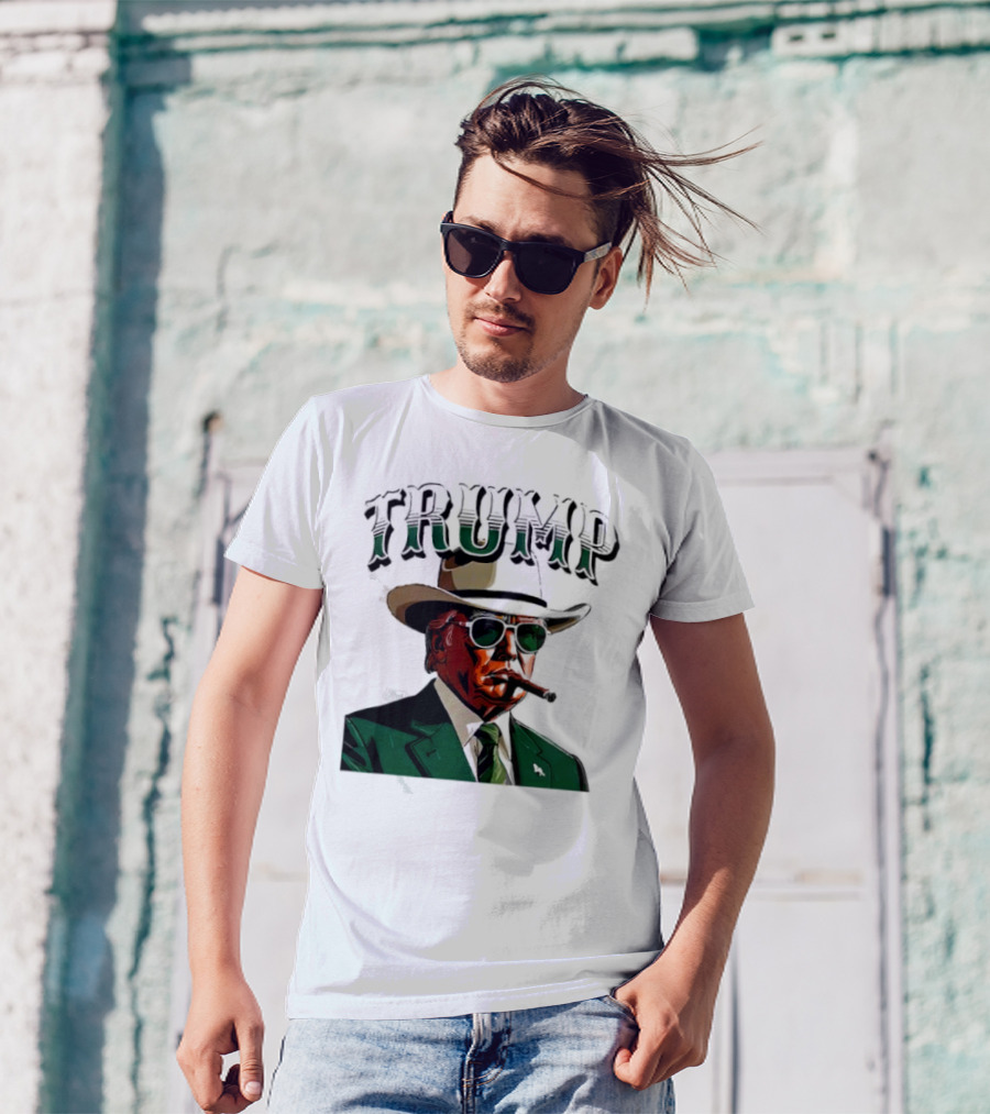 TRUMP Cowboy Smoking Cartoon With Hat And Sunglasses T-Shirt
