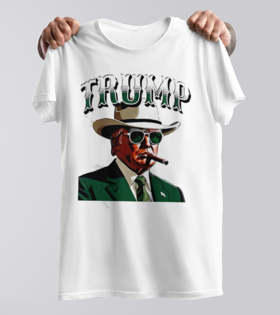TRUMP Cowboy Smoking Cartoon With Hat And Sunglasses T-Shirt