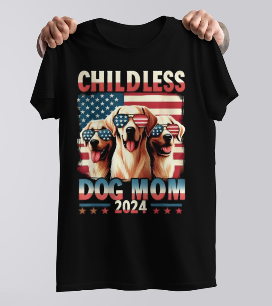 Childless Dog Mom 2024 American Flag Dogs With Sunglasses T-Shirt