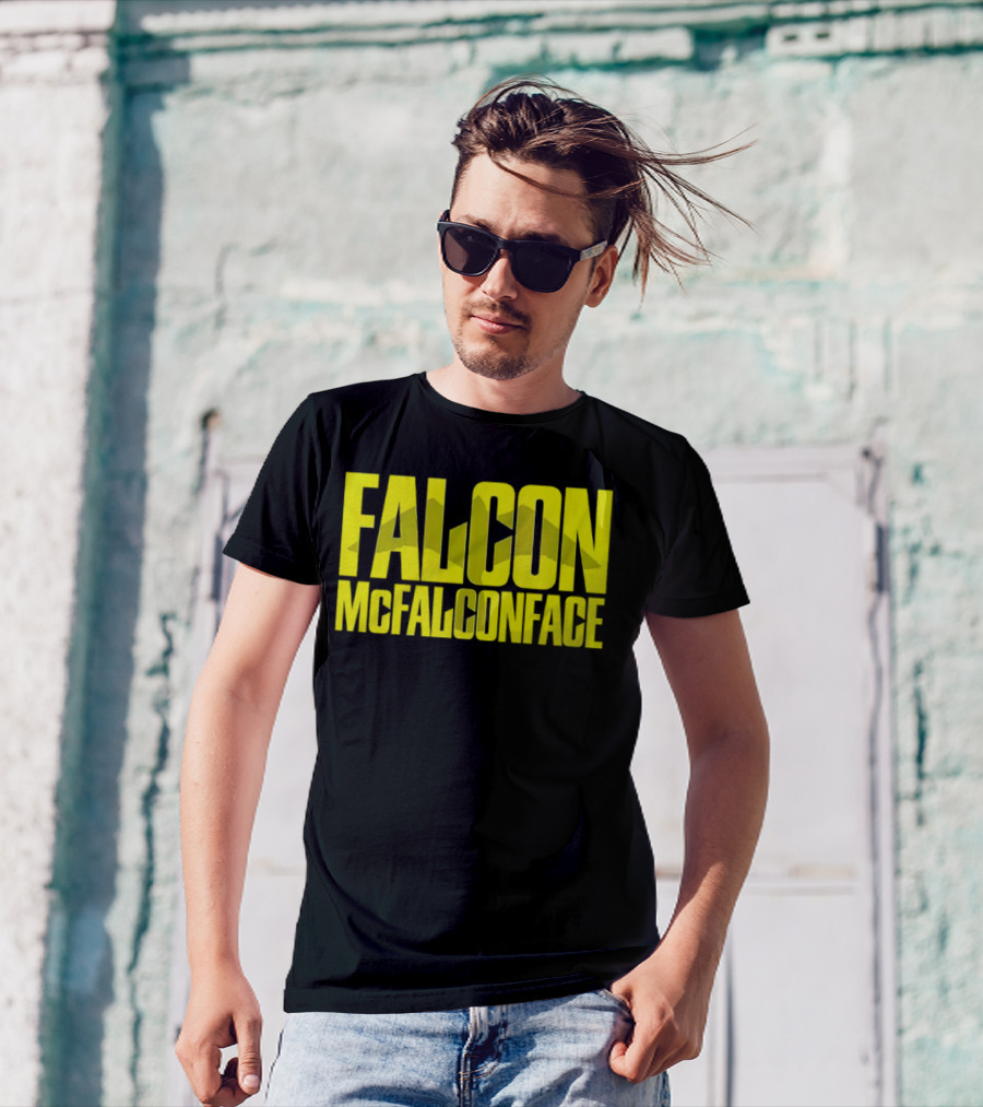 Falcon McFalconface Bold Yellow Text With Falcon T-Shirt