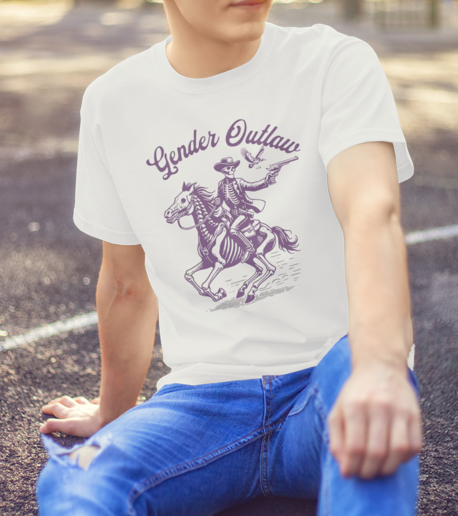 Gender Outlaw Skeleton Cowboy Rider With Pride T-Shirt