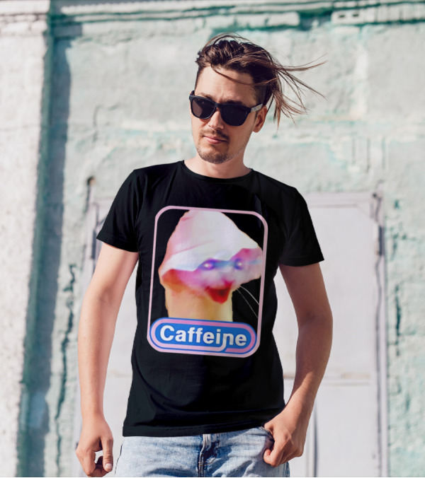 K45ink Caffeine Meme Cat With Glowing Eyes T-Shirt