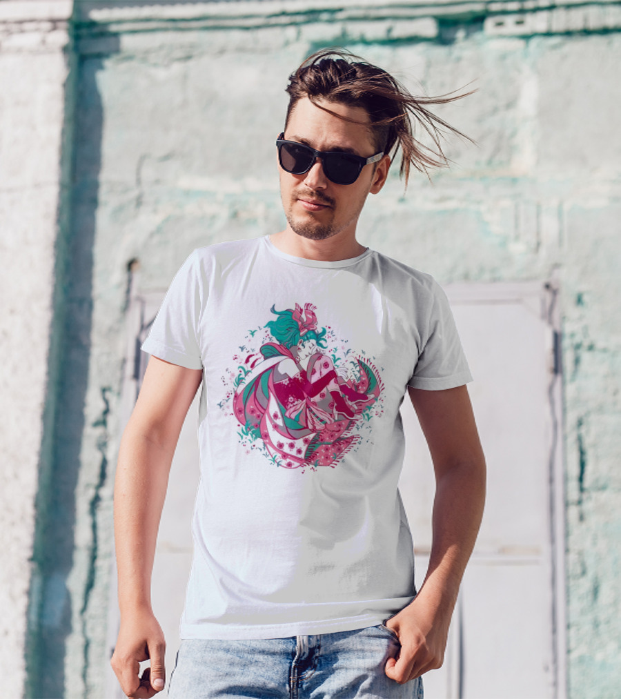 The Floating Garden Lovers In Bloom With Vibrant Floral Embrace T-Shirt
