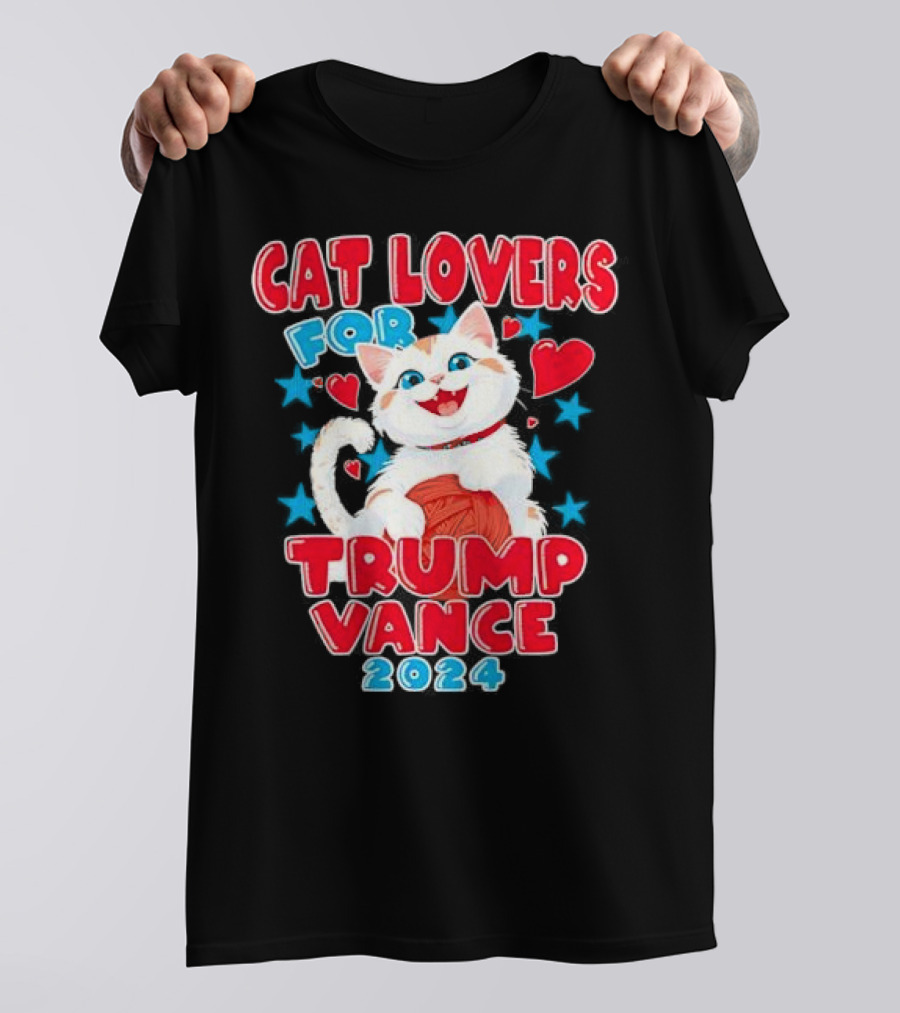 Cat Lovers For Trump Vance 2024 Fashion Trends With Playful Kitten And Hearts T-Shirt
