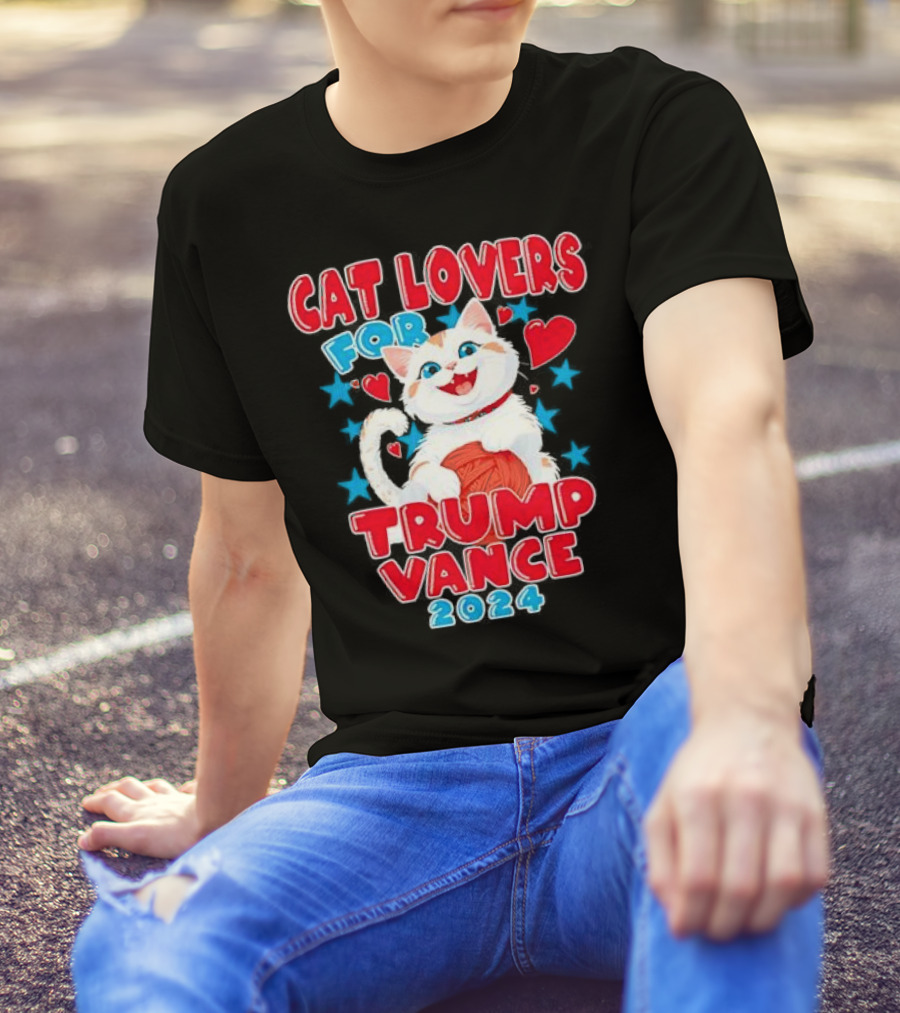 Cat Lovers For Trump Vance 2024 Fashion Trends With Playful Kitten And Hearts T-Shirt