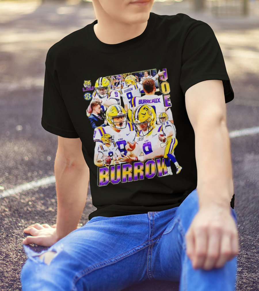 LSU Tigers Joe Burrow 9 SEC Football Burreaux Quarterback T-Shirt