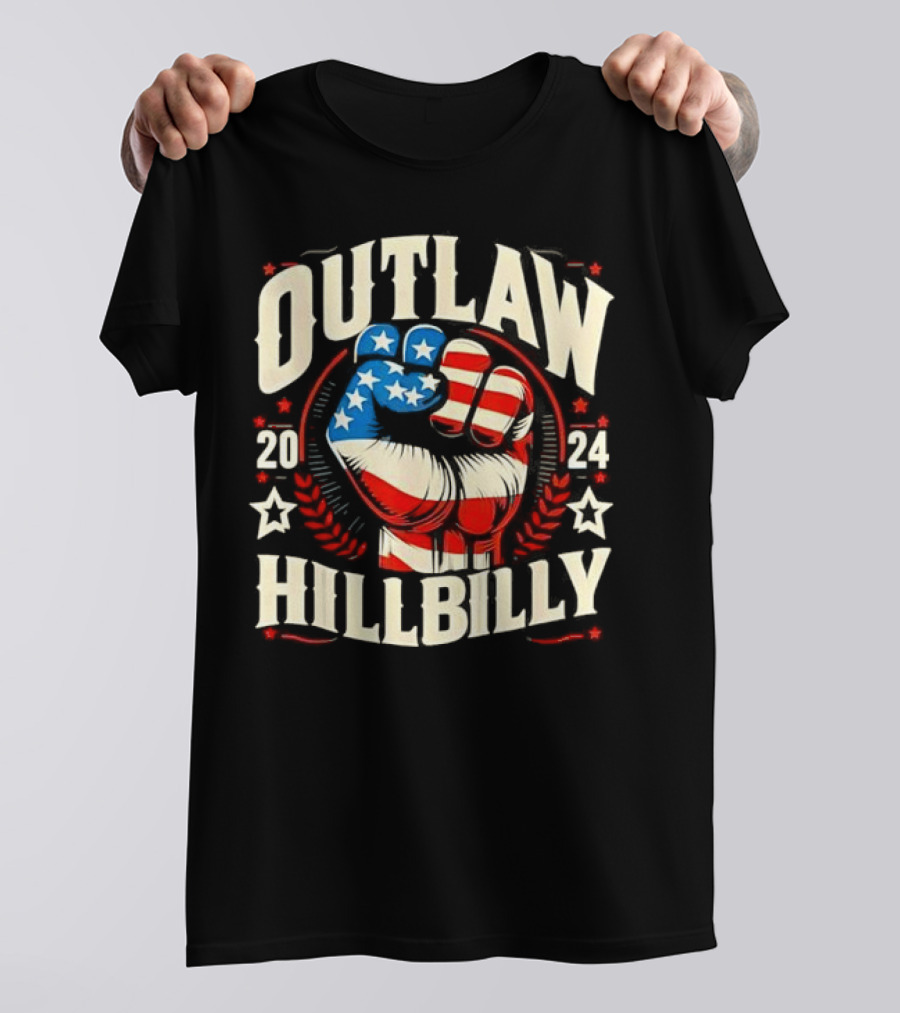 Outlaw Hillbilly 2024 Retro US Flag Patriotic Fist T-Shirt