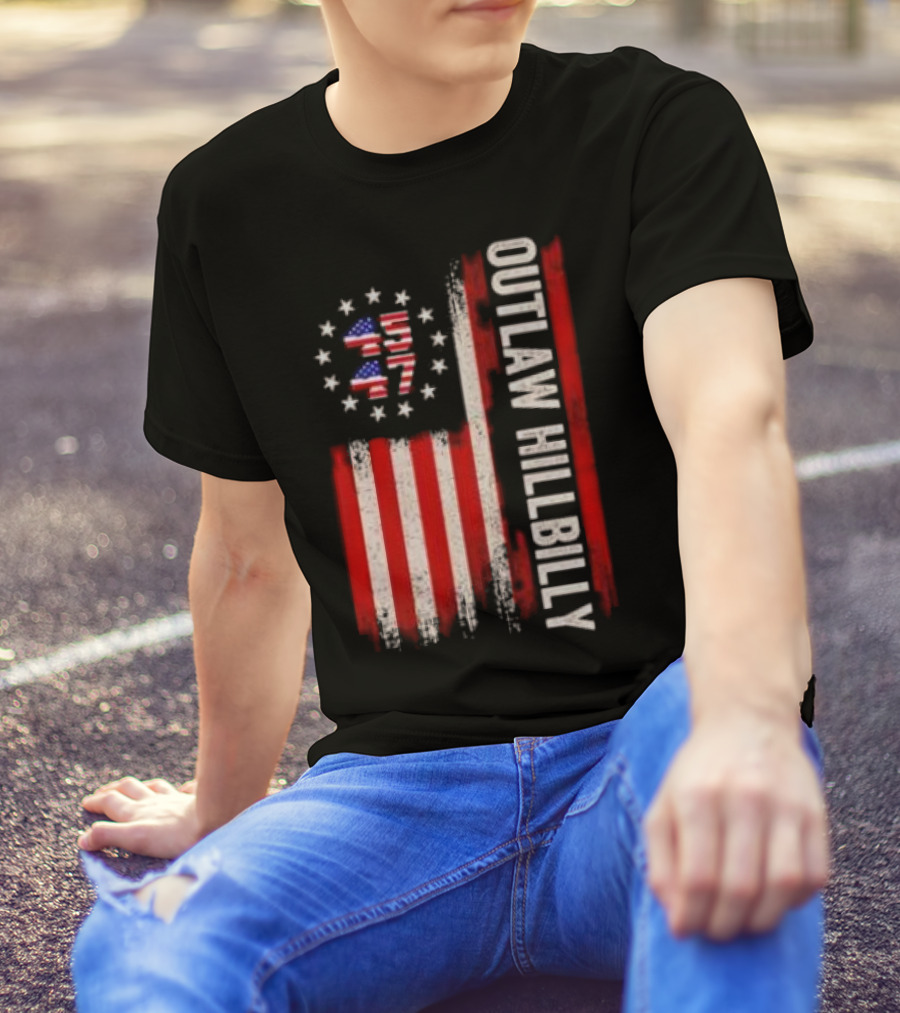 Outlaw Hillbilly American Flag 1776 Stars Stripes T-Shirt