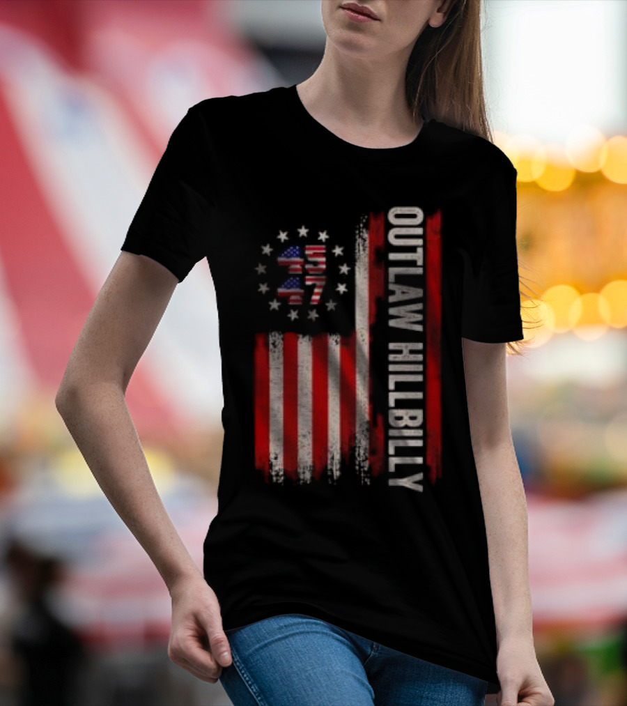 Outlaw Hillbilly American Flag 1776 Stars Stripes T-Shirt