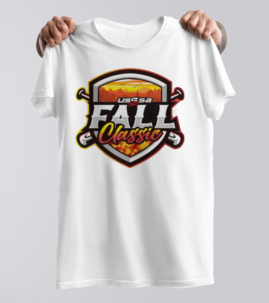 USSSA Arizona Baseball Fall Classic 2024 Shield With Bats And Autumn Leaves T-Shirt